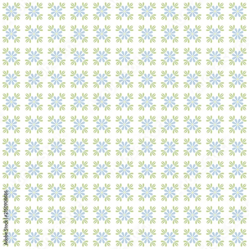 Soft Blue Daisy Floral Pattern with Green Leaves