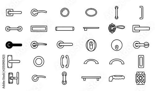 Фотография Premium door handle, knob, hardware and security lock line icons set