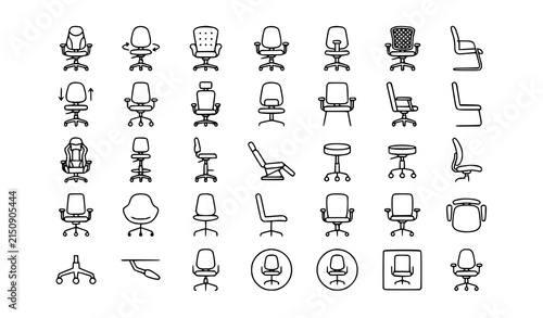 Bild auf Leinwand Premium office chair, desk chair, ergonomic seating and furniture line icons set