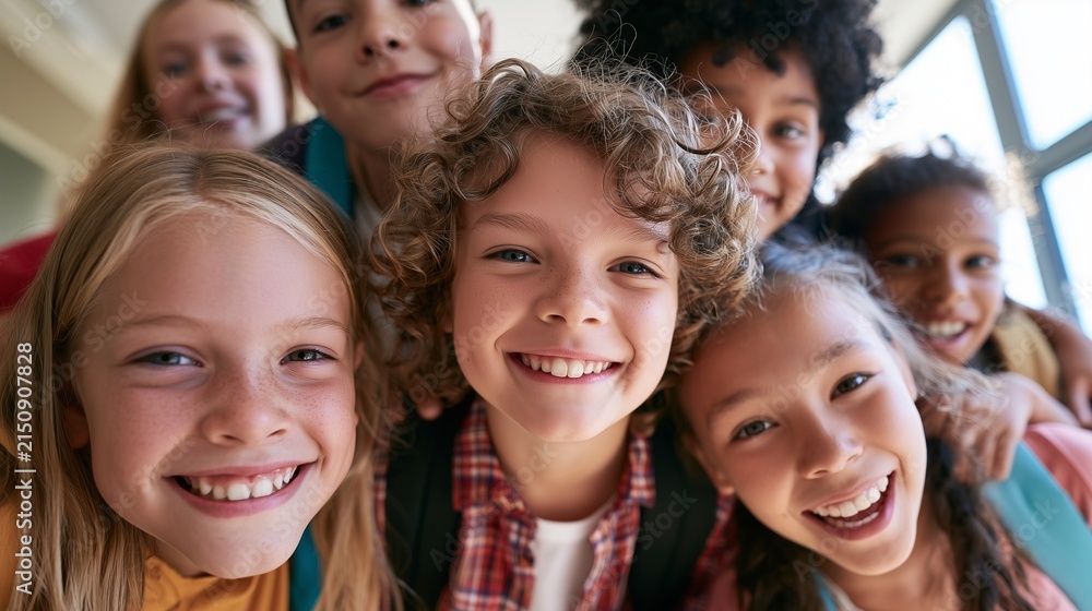 Obraz premium Cheerful schoolkids having fun outdoors, raw candid moment