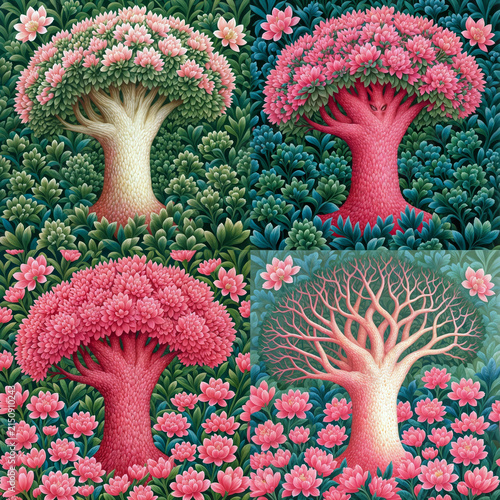 Surreal trees, seamless pattern