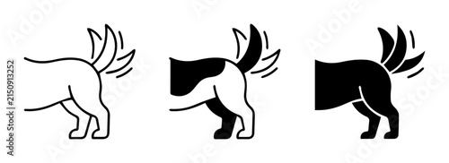 Dog Tail Wagging Icons, Happy Canine Motion Set, Pet Emotion Vector Graphics