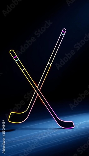 Hockey stick icon made up of thin lines and shapes, pass, game