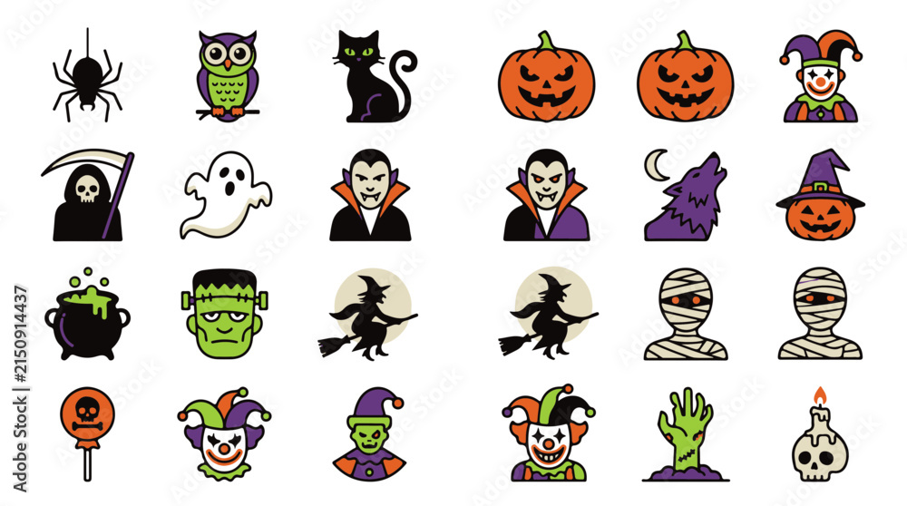 Obraz premium Happy Halloween Icons Set of Spooky Characters and Symbols