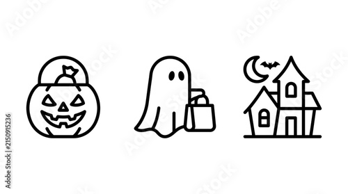 Spooky halloween festive icon set with halloween elements celebration tradition building mystical pictogram seasonal collection