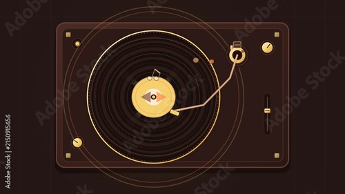 Animated Retro Turntable Playing Vinyl Record for LoFi Stream Decor