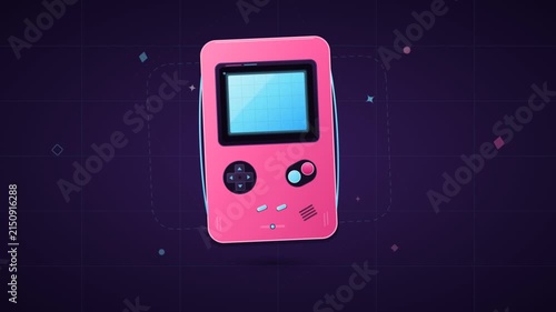 Pink Retro Handheld Gaming Console Floating with Bouncy Animation Loop