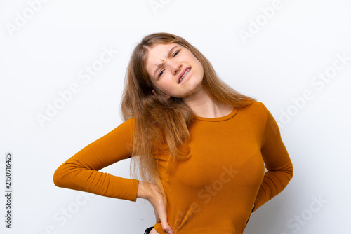 Foto Teenager Russian girl isolated on white background suffering from backache for h