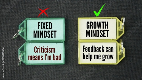 Bild auf Leinwand Two fixed mindsets and a growth thinking mindset which is Criticism means I'm bad → Feedback can help me grow