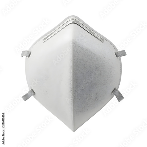 Dust Mask Close-up: A sterile white protective dust mask, designed for respiratory protection, is presented in a close-up view.