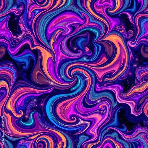 Galaxy swirling colors and shapes come together in a mesmerizing seamless pattern design, design, swirls