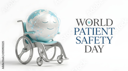 World patient safety day concept with globe in wheelchair healthcare hospital wheelchair wellness