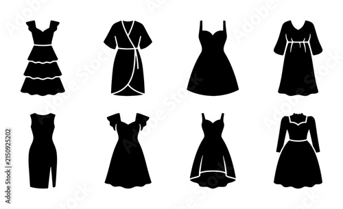 Elegant Black Dress Silhouettes Collection, Fashionable Apparel Icons, Vector Garment Styles for Style Guides and Design Projects