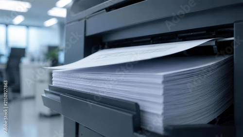 Close-Up of Printer Producing Documents in Modern Office Setting
