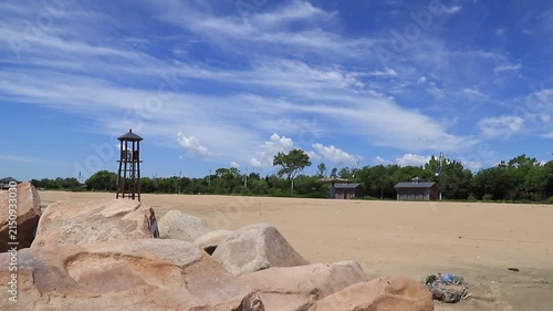 Coastal Beach Observation Tower View Under Clear Blue Sky