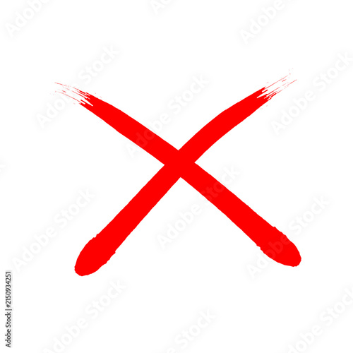Картината върху платно Red Hand Drawn X Mark, Painted Brush Stroke Cross Symbol for Rejection and Cance