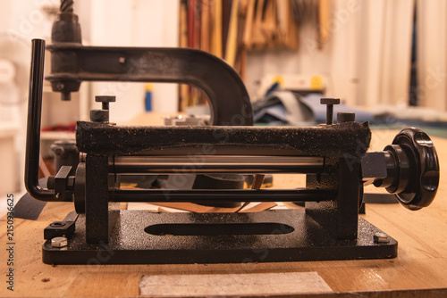 professional equipment for leatherworking in a craft workshop