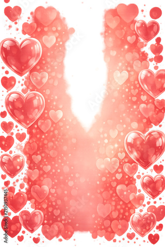 Red and white card with heart decorations.
