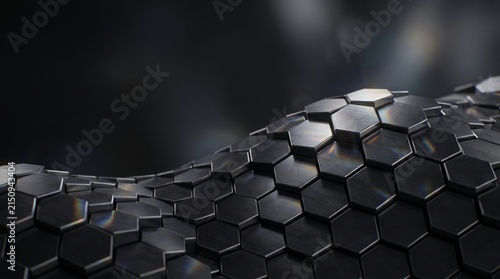 Black Hexagonal Metal Tiles on Curved Surface
