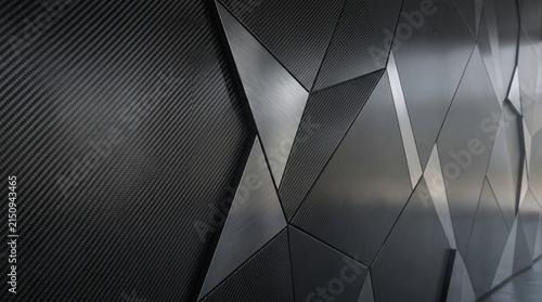 Black Carbon Fiber and Geometric Metal Panel Background