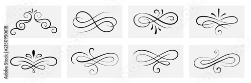 Calligraphy Swirls and Flourishes Set. Decorative Vignettes and Ornamental Line Dividers