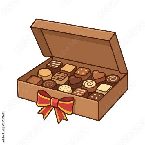Box of assorted chocolates with a red bow