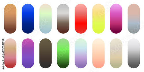 Modern Vibrant Color Gradients Set. 16 Rounded Capsule Swatches for Graphic