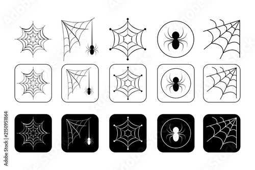 Minimalist Halloween Spiderweb Icons – Outline, Square, and Negative Space Styles