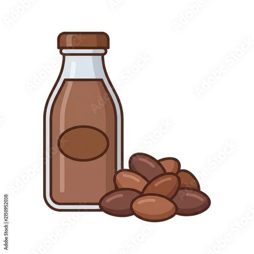 Chocolate milk bottle and cocoa beans