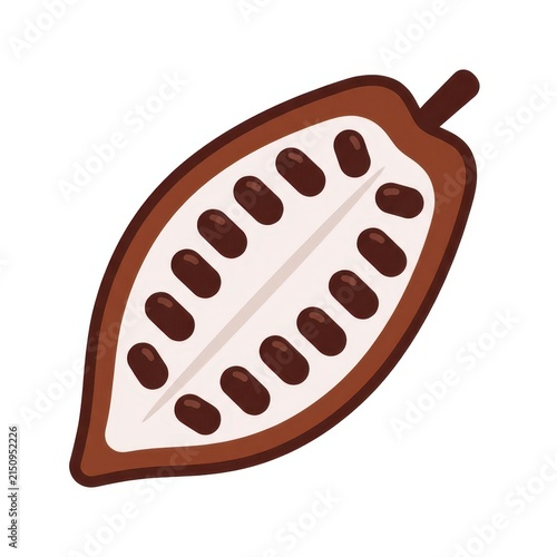 Cacao pod cut in half showing beans