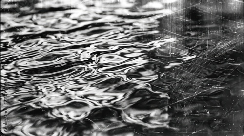 Abstract black and white water ripples texture, liquid surface waves pattern, monochrome nature, fluid motion details, artistic photography of water reflection and distortion.