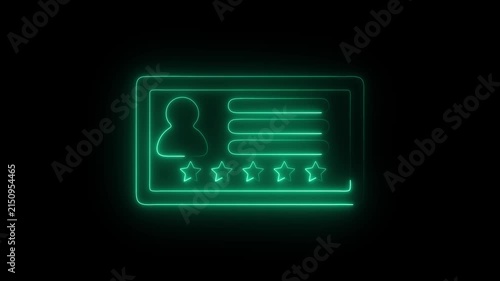 green Neon 5 Star Rating Badge with User Profile Card Symbol on Black Background