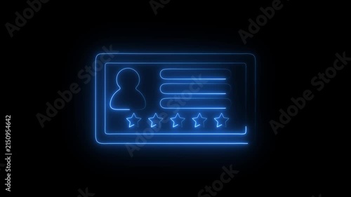 cyan Neon 5 Star Rating Badge with User Profile Card Symbol on Black Background