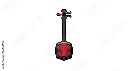 Minimalist vector illustration featuring traditional three stringed musical instrument on solid