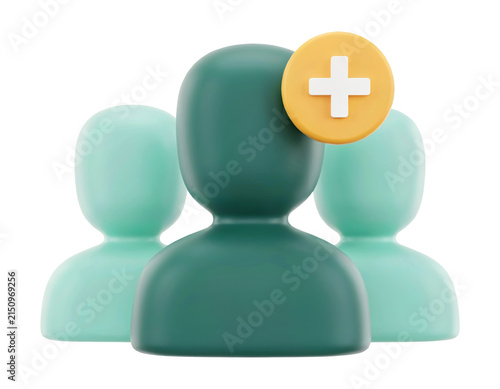Принти на полотні 3D Team Members with Plus Button Representing Employee Recruitment Social Networ
