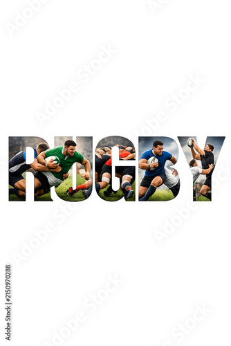 Rugby team in action on field with ball.