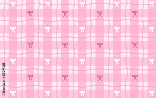 Cute pink plaid pattern with bows background