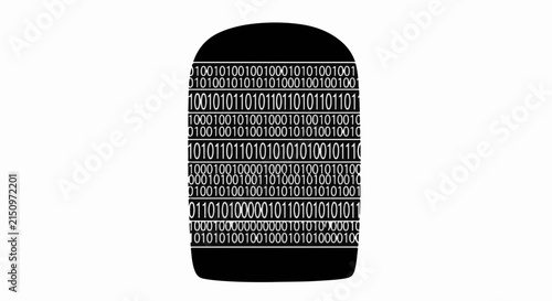 Ancient stone tablet etched with binary code, symbolizing history and technology.