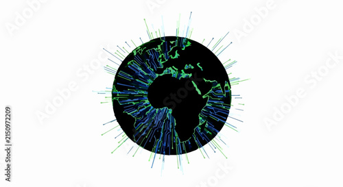 Abstract representation of global data streams emanating from planet Earth