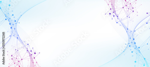 Colorful molecules background. DNA helix, DNA strand, DNA Test. Molecule or atom, neurons. Abstract structure for science or medical background, banner. Scientific illustration