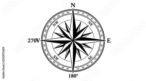 Foto Classic Black and White Compass Rose Vector Illustration for Navigation and Cart