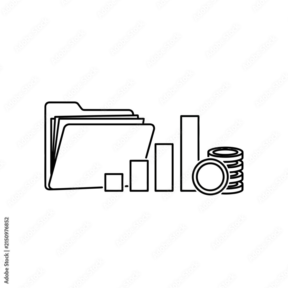 Obraz premium Financial Folder Icon with Coins and Bar Chart - Business Data Analysis