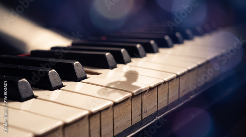 Macro Right Angle Shot of Classic Black and White Piano Keys with Reflections
