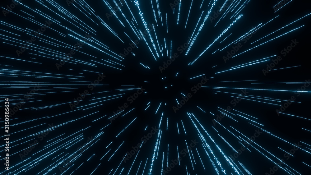 Fototapeta premium Futuristic digital lines create sense of speed and motion in dark space, evoking feeling of technology and innovation