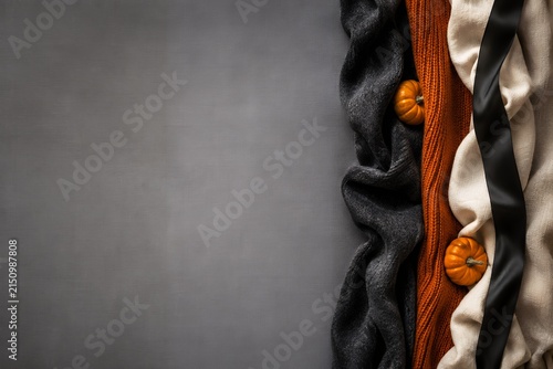 Halloween Sale Banner Background with Knitted Fabric and Ribbons