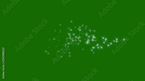 Luxury Christmas glitter trail animation with glowing white stars, magical pixie dust, 2D sparkling particles and shimmering light streaks creating a festive green screen overlay in ultra HD and 4K
