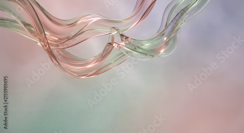 Abstract 3D Glass Ribbons in Pink and Green Pastel