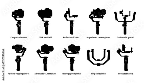Camera Gimbal Silhouette Pack Set of 10 Professional Video Stabilization Equipment Icons