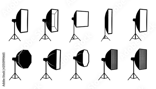 Studio Softbox Lighting Equipment Silhouette Pack with Various Photographer Modifiers