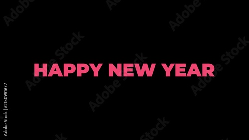 Light Effect Red Color Happy New Year Text Animation with white shadow on Black background